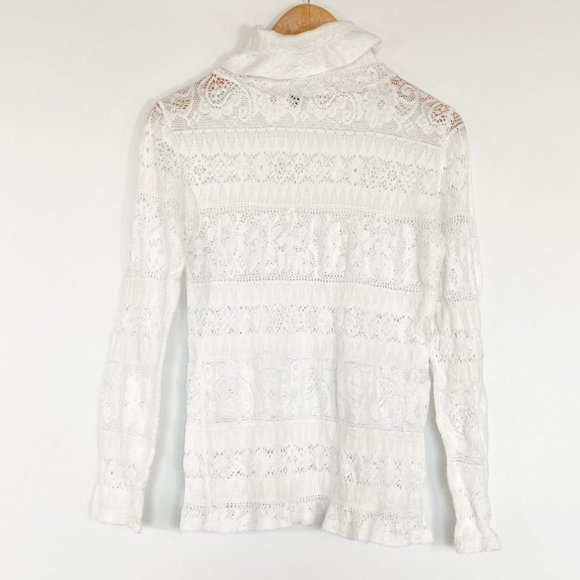 Anthropologie Load NY Off-white Crochet & Lace Turtleneck Blouse - Picture 2 of 10